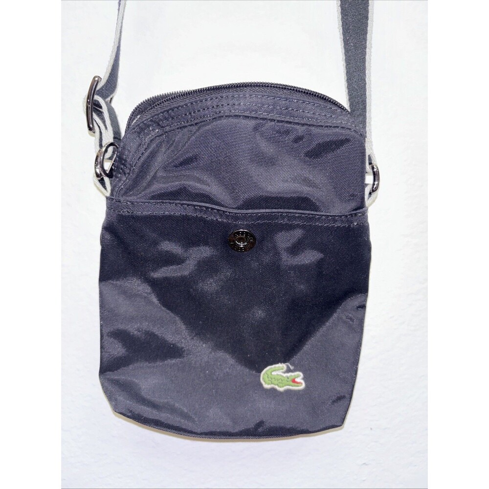 Lacoste Black Crossbody Bag Small Shoulder Bag Adjustable Strap Nylon Logo Snaps